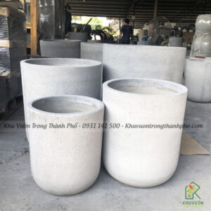 Bộ 4 Chậu Đá Mài Trụ Tròn Bo Đáy